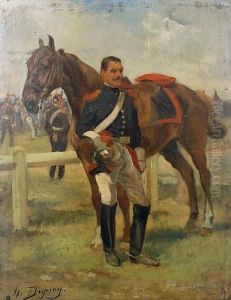 A Cavalry Officer With His Horse Standing Before A Military Encampment by Henri-Louis Dupray