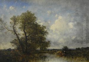 Landscape With Cows By A River by Jules Dupre