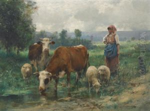 La Bergare Avec Son Troupeau