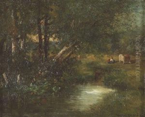 Paturage Au Bord De La Mare En Foretr by Leon Victor Dupre