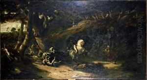Le Duc De Doudeauville (1785-1865) A Cheval, Servant Un Sanglier