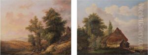 Heuvelachtig Landschap Met Reizigers En Met Herders Bij Hoeve by A. Dupret