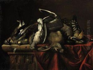 A Hare, A Jay, A Partridge, A Duck And Other Birds, All On A Drapedmarble Ledge