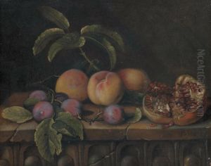 Nature Morte Aux Peches, Prunes Et Grenade by Pierre Dupuis