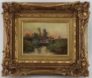 Village Au Bord De La Riviere by Louis Dupuy