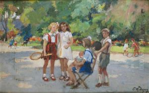 Les Enfants Jouant Au Parc Monceau by Paul Michel Dupuy