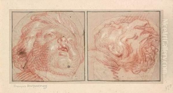 Deux Etudes De Tetes De Putti - view 1