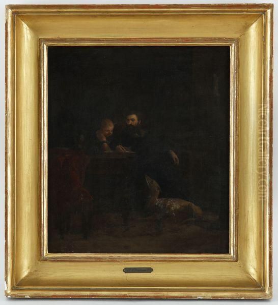 Scene D'interieur Avec Homme, Enfant Et Chien - view 1