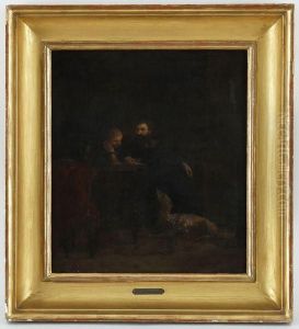 Scene D'interieur Avec Homme, Enfant Et Chien