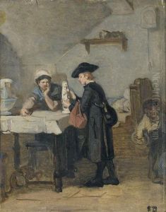 Interieur Mit Frau Und Einem Mann Mit Marienskulptur