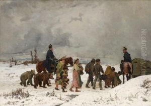 Paysage En Hiver Avec Saltimbanques, Ours Savantset Des Gendarme A Cheval
Winter Landscape With Jugglers, Dancing Bears And Gendarmes On Horseback