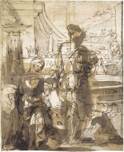 Studies For An Adoration And The Finding Of Moses And Otherstudies, A Classical Building In The Background by Fortunato Duranti