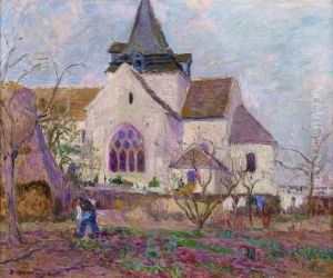 Paysan Devant Le Chevet De L'eglise by Eugene Antoine Durenne