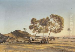 Nomaden In Agyptischer Wuste Bei Untergehender Sonne by Johann Ludwig Rudolf Durheim