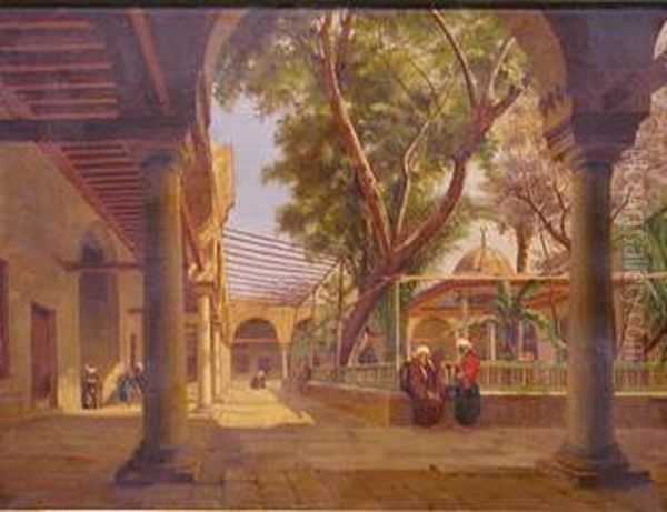 Conversation In The Interior Courtyard Of A Mosque - view 1