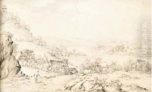 An Extensive Landscape With A Shepherd And His Flock In Theforeground An Extensive Landscape With A Shepherd And His Flock In Theforeground