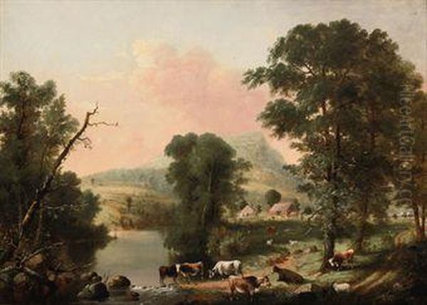 Cows Resting Near A River - view 1