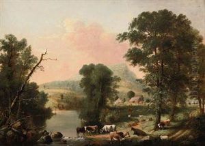 Cows Resting Near A River by George Henry Durrie