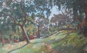 "coq Et Vaches Pres De La Ferme" by Auguste Durst