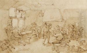 Buveurs Dans Une Taverne by Cornelis Dusart