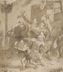 Peasants Carousing Outside A Tavern by Cornelis Dusart