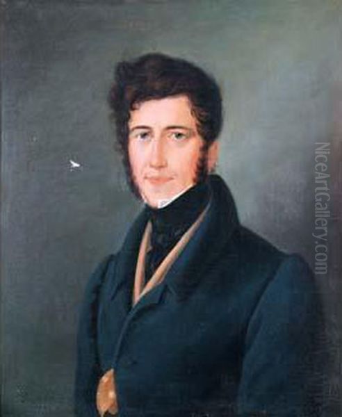 "portrait D'homme En Redingote Grise Et Gilet Brun". - view 1