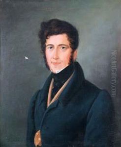 "portrait D'homme En Redingote Grise Et Gilet Brun". by Charles Dusaulchoy