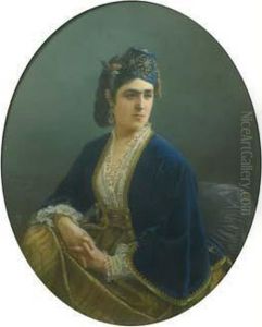 Jeune Turque Au Chapeau Bleu by Jacques-Leon Dusautoy