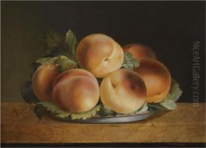 A Still Life Of Peaches In A Pewter Bowl by J Dussaert