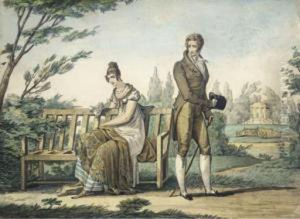Homme Et Femme Conversant Dans Un Jardin - view 1