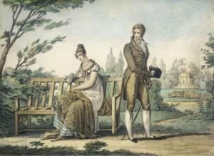 Homme Et Femme Conversant Dans Un Jardin by Dutailly