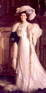 Portrait Of Gladys Grace Holding A Pomeranian by John Fred. Harrison Dutton