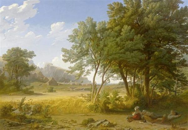 Broad Italian Landscape With Family Resting In The Foreground - view 1