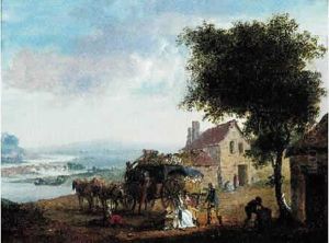 L'arrivee De La Diligence Panneau, Une Planche, Non Parquete by Eustache Francois Duval