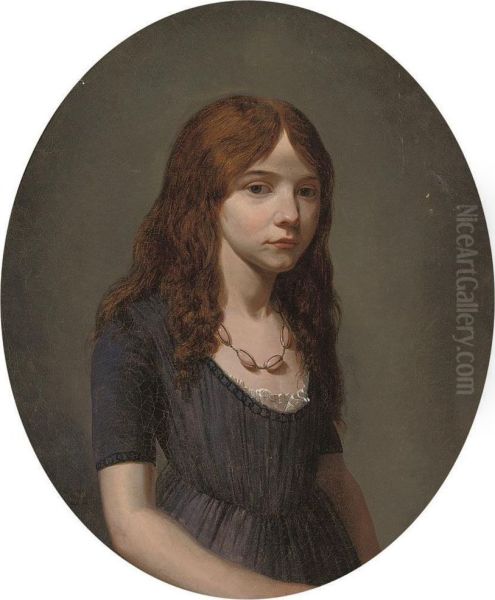 Portrait Of A Girl, Half-length, In A Blue Dress, Wearing A Rosequartz Necklace - view 1