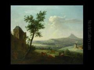 Tiefe Landschaft Mit Burg Und Windmuhle by Francois Duval