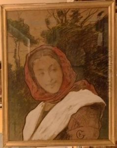 Portrait De Jeune Femme Devant La Mer by Leon Duval-Gozlan