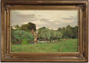 Sommerlandschaft Mit Einer Muhle Am Flussufer by Leon Duval-Gozlan