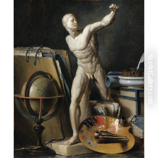 Nature Morte A La Sphere, Palette Et Platre Antique - view 1