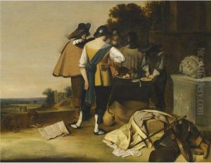 A Group Of Soldiers Resting Beside Classical Remains In Alandscape by Pieter Jacobsz. Duyfhuysen