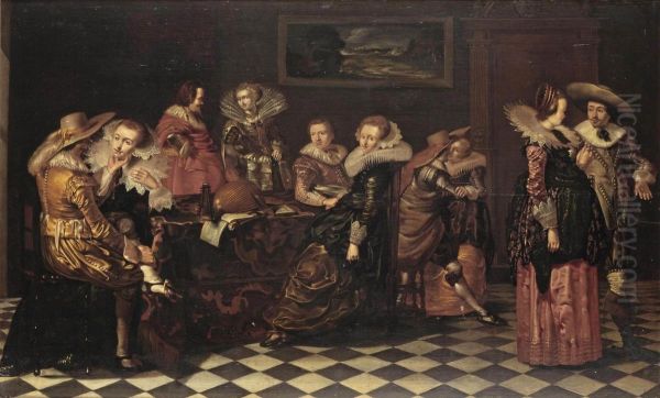 An Elegant Company Making Merry In An Interior - view 1