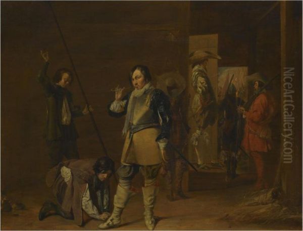 An Interior With Cavaliers Preparing For Battle - view 1