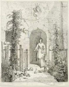 Madchen Mit Gieskanne Vor Dem Schloss by Hermann Dyck