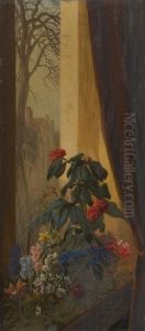 Jardiniere Fleurie Sur Fond De Ville by Josephus Laurentius Dyckmans