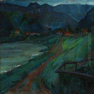 Mountain Landscape With A Town At A River Mountain Landscape With A Town At A River