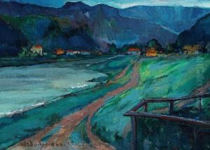Vikentievich Dydyschko: Houses And Mountains In The Twilight by Konstantin V. Dydyshko