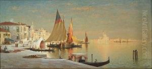 A View Of The Venetian Lagoon With Figures On The Riva Degli Schiavoni