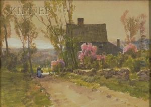 View With A Woman On A Path By A Country House by Hezekiah Anthony Dyer