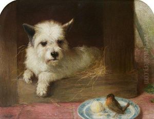 A Terrier And A Robin by Thomas William Earl