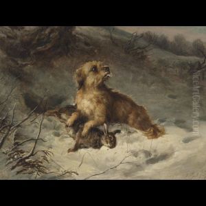A Dandy Dinmont In The Snow With A Rabbit by Thomas William Earl